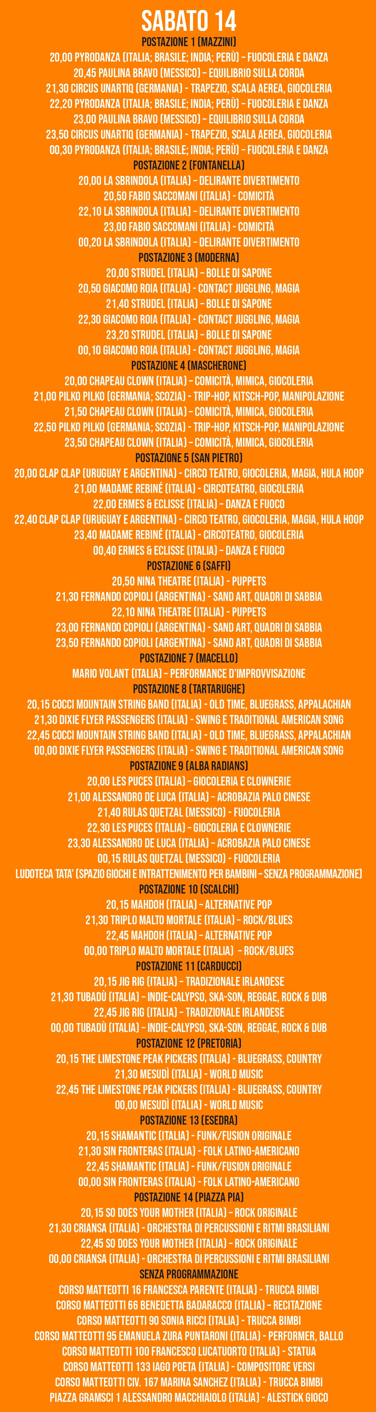 Immagine Programma di Sabato 14