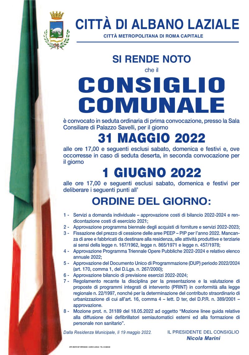 Locandina Consiglio comunale 31 Maggio 2022