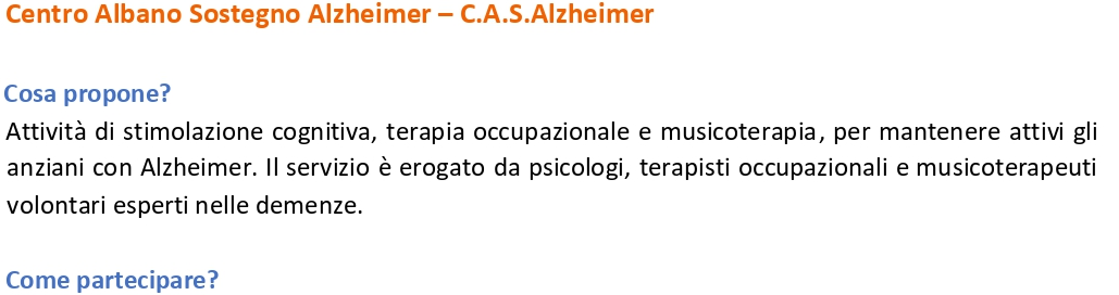 Centro Albano Sostegno Alzheimer - C.A.S.Alzheimer