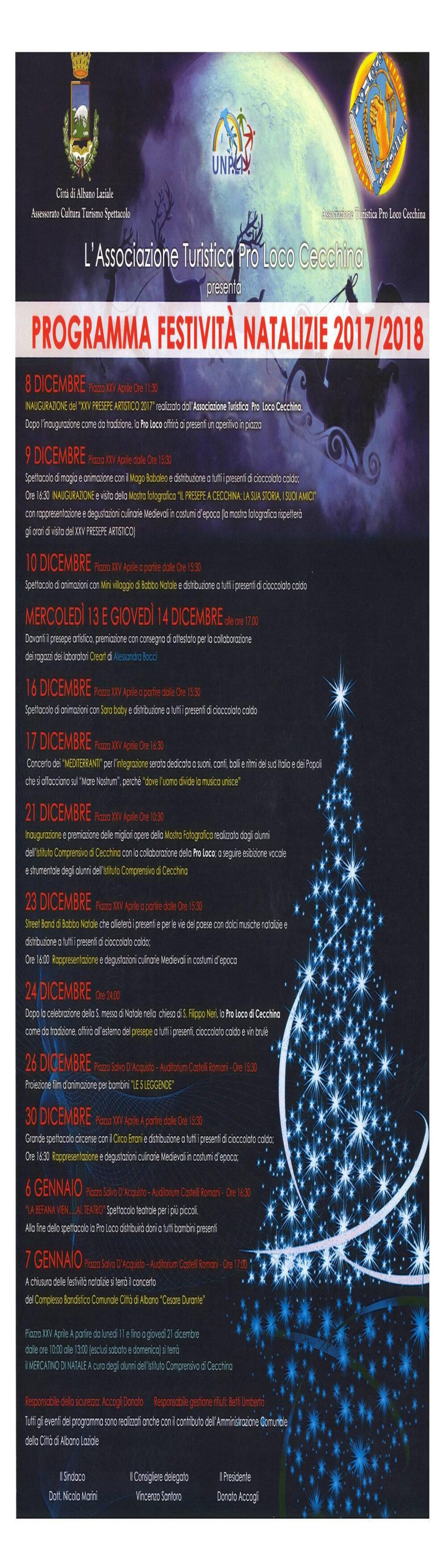 Locandina Festività natalizie 2017/2018 - Cecchina