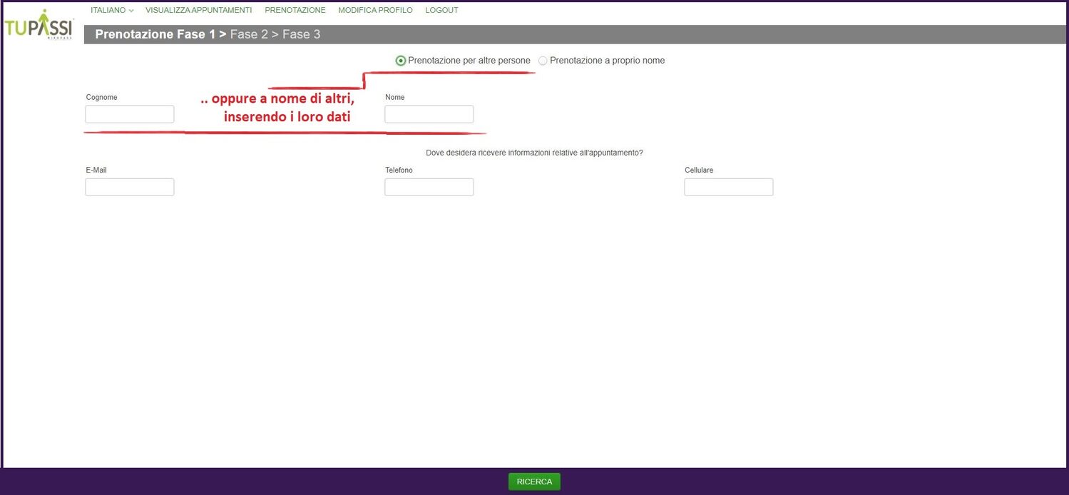 Prenotazione a nome di terze persone.